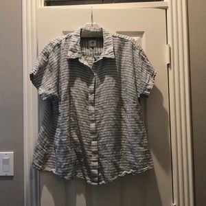 CAbi blue white stripe linen blend top